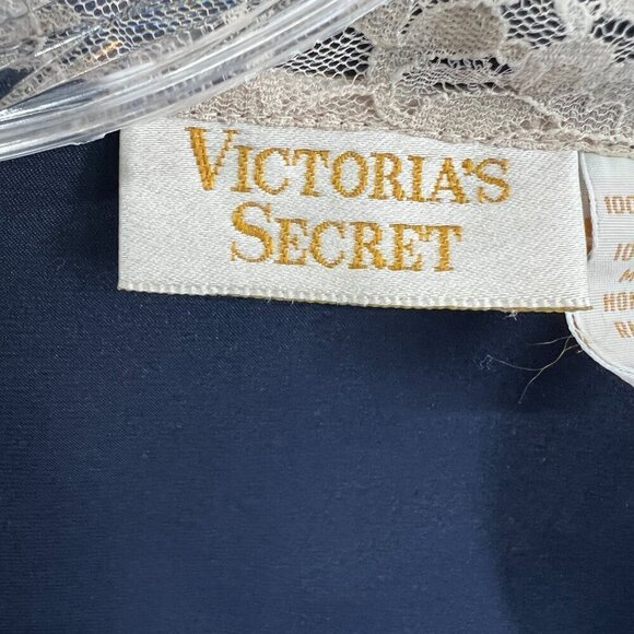 Vintage Victorias Secret Womens Pajama Top Medium Blue Button Front Gold Label - Picture 4 of 9